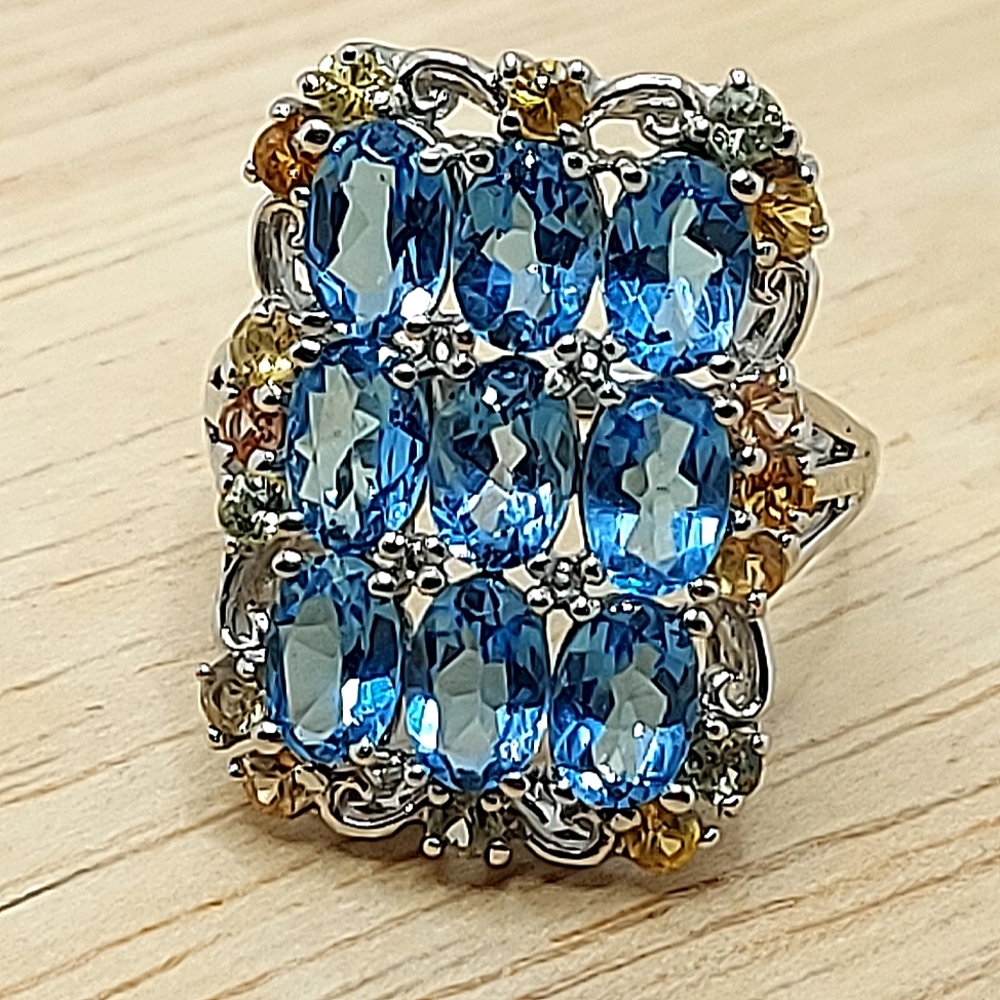 Natural Oval Swiss Blue Topaz 6x4mm  Sapphire 925 Sterling Silver Ring Sz 7‎ - Picture 6 of 13